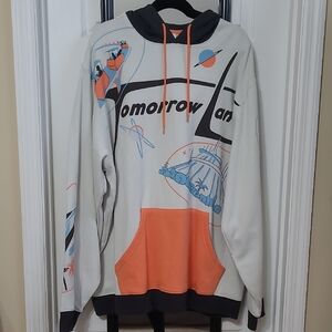 Disney Men's White Hoodie with Orange Pocket and Blue Graphic